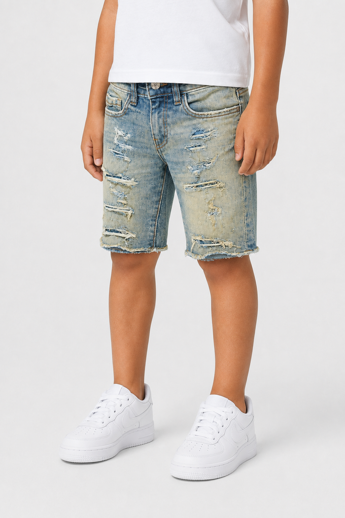 Jordan Craig Kids Arlington denim shorts in desert storm color, featuring a casual fit and stylish design for children.