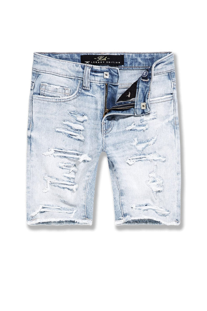 Jordan Craig Kids Arlington sky blue denim shorts for kids, featuring a casual fit and classic jean style.