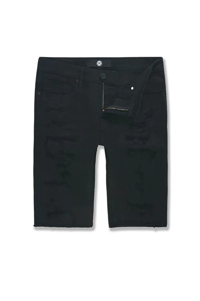Jordan Craig OG Tulsa Twill denim shorts in jet black, casual fold-over style with front pockets and relaxed fit.