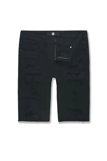 Jordan Craig OG Tulsa Twill denim shorts in jet black, casual fold-over style with front pockets and relaxed fit.