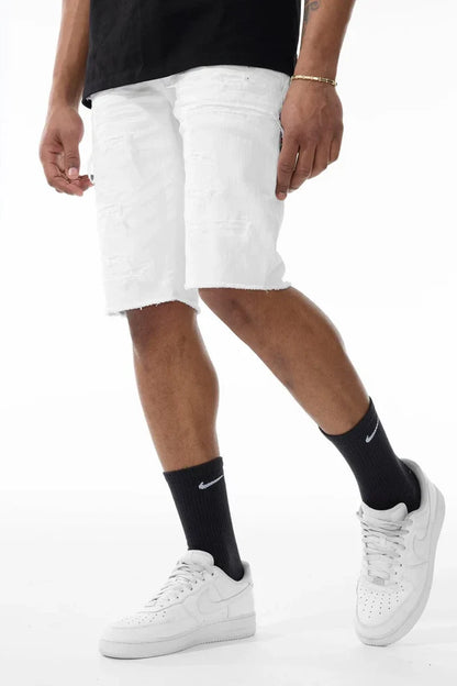 Jordan Craig OG Tulsa Twill denim shorts in white, shown on a model, with a relaxed fit and classic denim styling.
