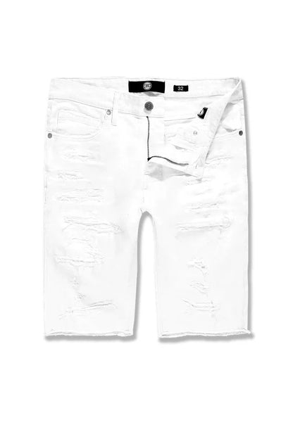 Jordan Craig OG Tulsa Twill denim shorts in white, showcasing classic cut and clean design with visible stitching and belt loops.