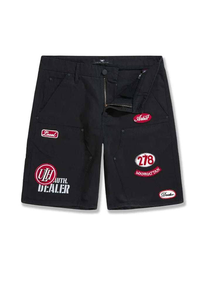 Black Jordan Craig Re-Up shorts with a relaxed fit and drawstring waistband, perfect for casual wear.