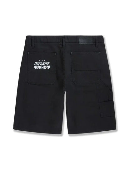 Black Jordan Craig Re-Up Shorts, casual athletic shorts with a relaxed fit and drawstring waistband, front and back view.