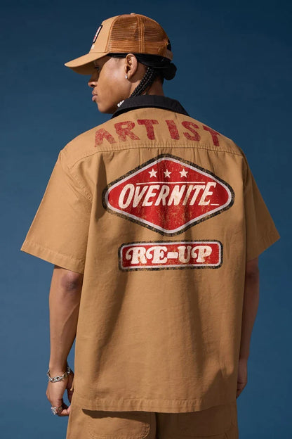 Jordan Craig 'The Re-Up Mechanic' wheat button-up shirt, casual men's tee with classic fit and stylish design.
