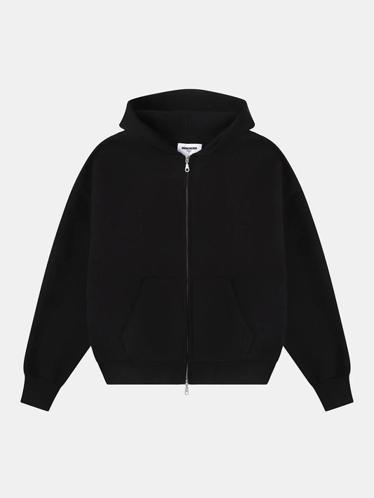 630 GSM BOXY CROPPED FIT 'BLACK' ZIP-UP HOODIE