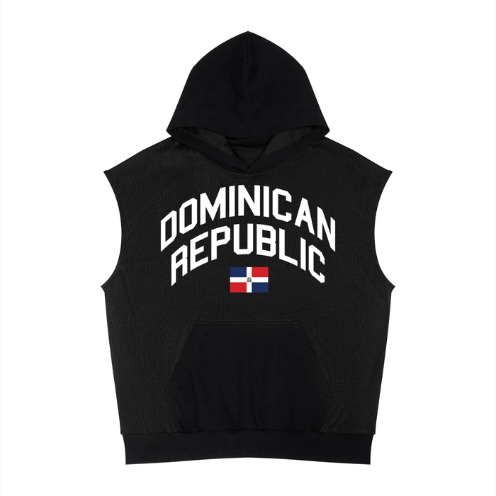 Dominican Republic Unisex Panel Mesh Sleeveless Hoodie