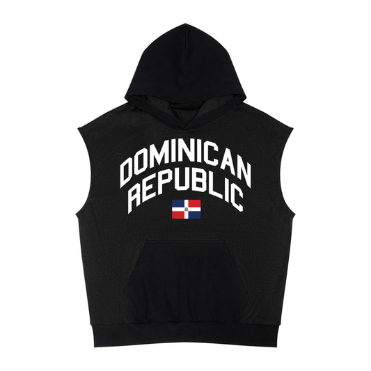 Dominican Republic Unisex Panel Mesh Sleeveless Hoodie