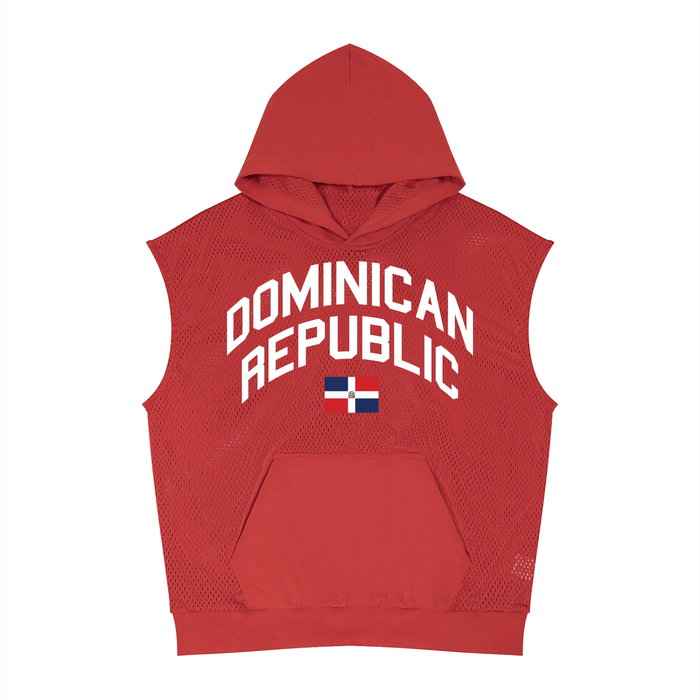 Dominican Republic Unisex Panel Mesh Sleeveless Hoodie