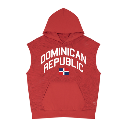 Dominican Republic Unisex Panel Mesh Sleeveless Hoodie