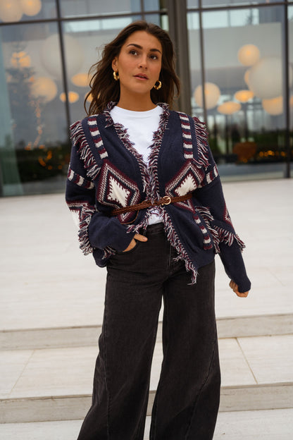 Blue Patterned Leone Cardigan