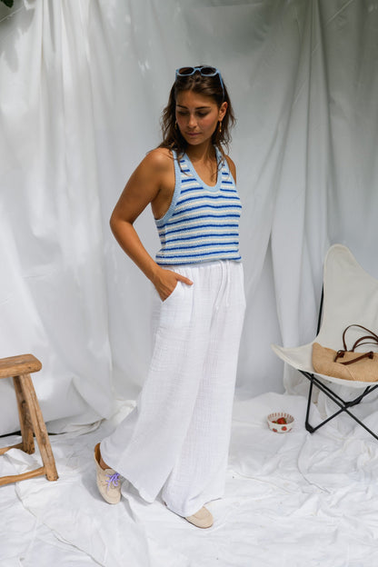 Blue Striped Mary Top