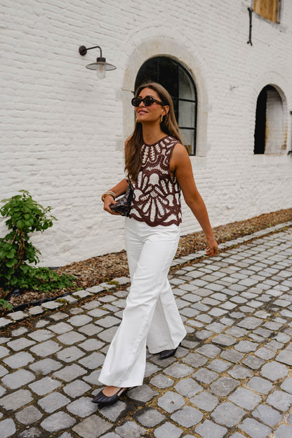 Brown And Ecru Crochet Zoe Top