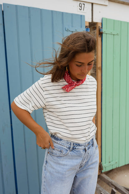 Ecru With Blue Stripes Emmy T-Shirt