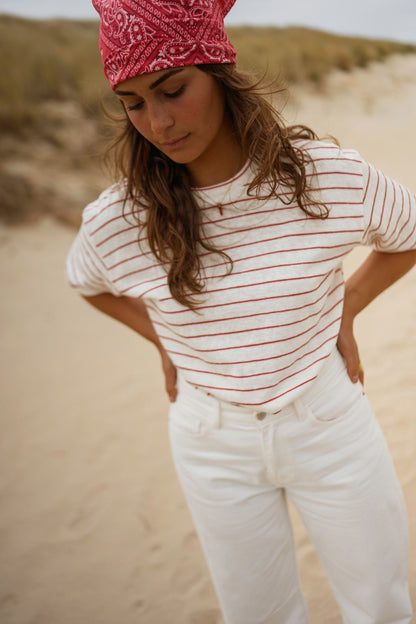 Ecru With Red Stripes Emmy T-Shirt