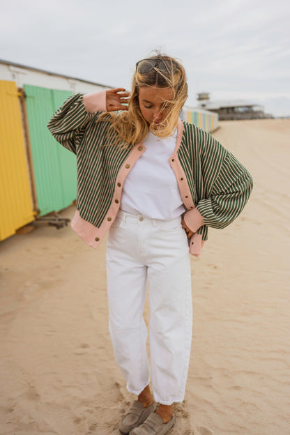 Green With Pink Stripes Verda Cardigan