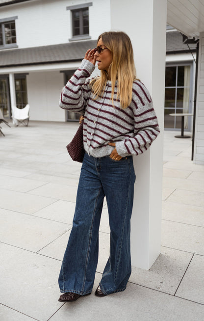 Grey and Burgundy Harris Cardigan