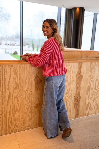 Pink and Red Striped Glad Cardigan