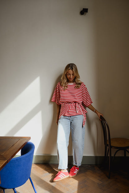 Red and Pink Striped Helia T-Shirt
