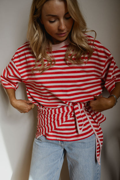 Red and Pink Striped Helia T-Shirt