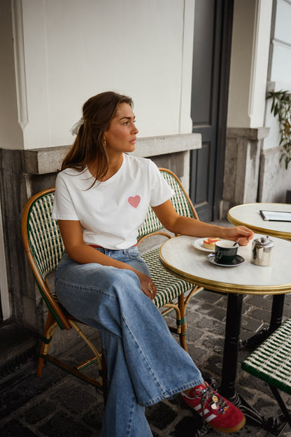 White With Red Heart Aly T-Shirt