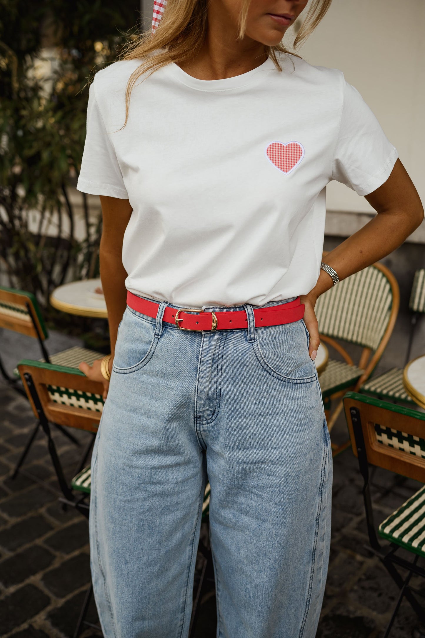 White With Red Heart Aly T-Shirt