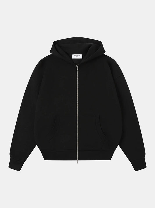520 GSM BOXY CROPPED FIT 'BLACK' ZIP-UP HOODIE