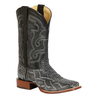 Black and gray patterned cowboy boot