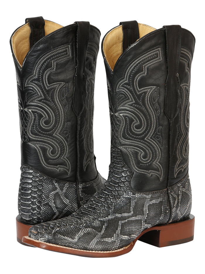 El General Men’s Imitation Python Print Rodeo Leather Boots - Gray