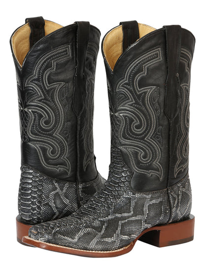El General Men’s Imitation Python Print Rodeo Leather Boots - Gray