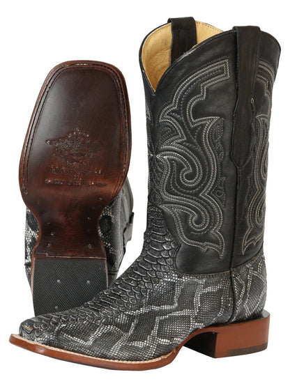 El General Men’s Imitation Python Print Rodeo Leather Boots - Gray