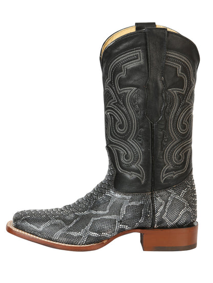 El General Men’s Imitation Python Print Rodeo Leather Boots - Gray