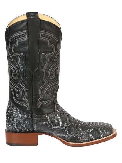 El General Men’s Imitation Python Print Rodeo Leather Boots - Gray