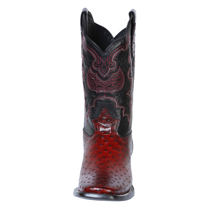 El General Rodeo Leather Boot - Imitation Avestruz Print Burgundy