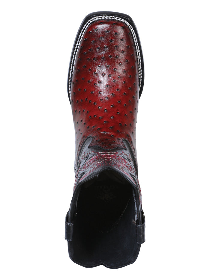 El General Rodeo Leather Boot - Imitation Avestruz Print Burgundy