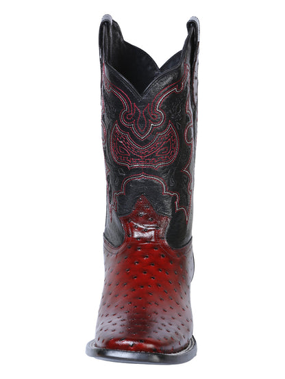 El General Rodeo Leather Boot - Imitation Avestruz Print Burgundy