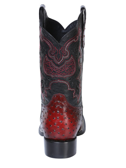 El General Rodeo Leather Boot - Imitation Avestruz Print Burgundy