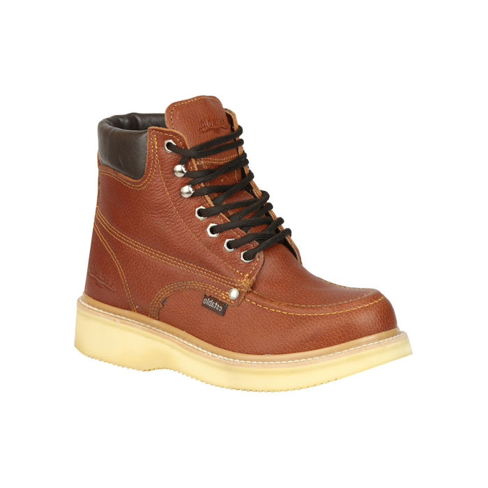 Brown leather boot with black laces