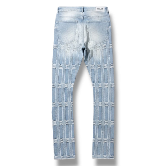 Focus Multilayer Stone Stacked Rhinestone Denim in Ice Blue, stylish denim jacket with rhinestone accents, casual fashion piece