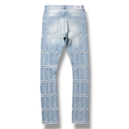 Focus Multilayer Stone Stacked Rhinestone Denim in Ice Blue, stylish denim jacket with rhinestone accents, casual fashion piece