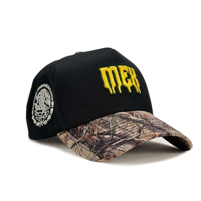 Black and camo Mexico soccer snapback with gold dripping MEX embroidery