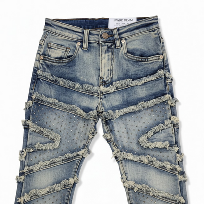FWRD Kids Stacked Slash Denim jeans in light tint with a stylish layered slash design and classic denim texture.