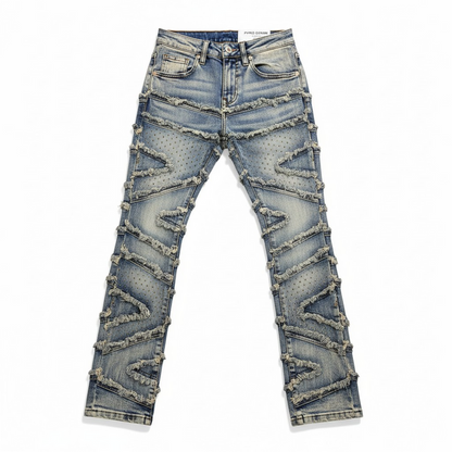 FWRD Kids Stacked Slash denim jeans in light tint, boys' denim pants with stylish layered design and classic blue wash.