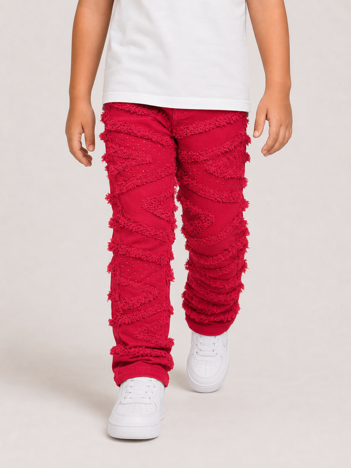 FWRD Kids Stacked Slash denim jeans in red, stylish and comfortable with a classic denim design and modern details.