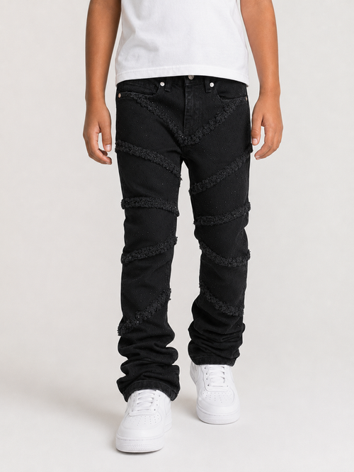 FWRD Kids Fray Crystal slim straight denim jeans in jet black, showcasing the denim fabric and stylish fit.
