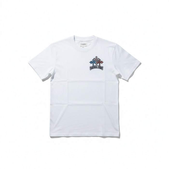 White FWRD Kids Crystalized Templar rhinestone T-shirt for kids, featuring a sparkling design on the front.