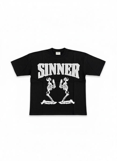 Black FWRD Skeleton Sinner oversized boxed crop T-shirt with skeleton graphic front view