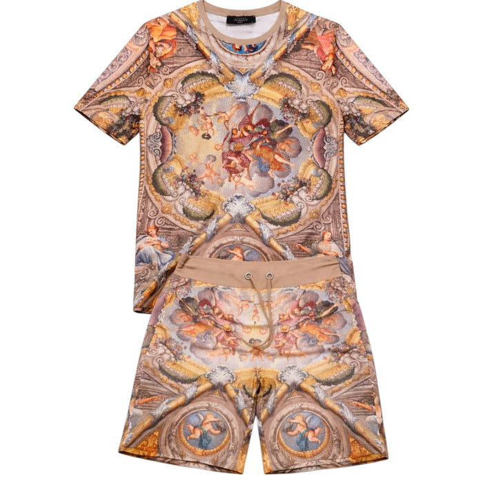 George V men's Heavenly all-over print tee with rhinestones, featuring multi-color design and casual fit.