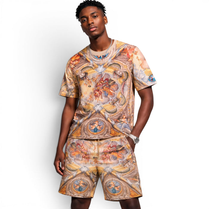 George V men's Heavenly premium all-over print tee with rhinestones in multi-color, featuring bold, stylish men's T-shirt design.