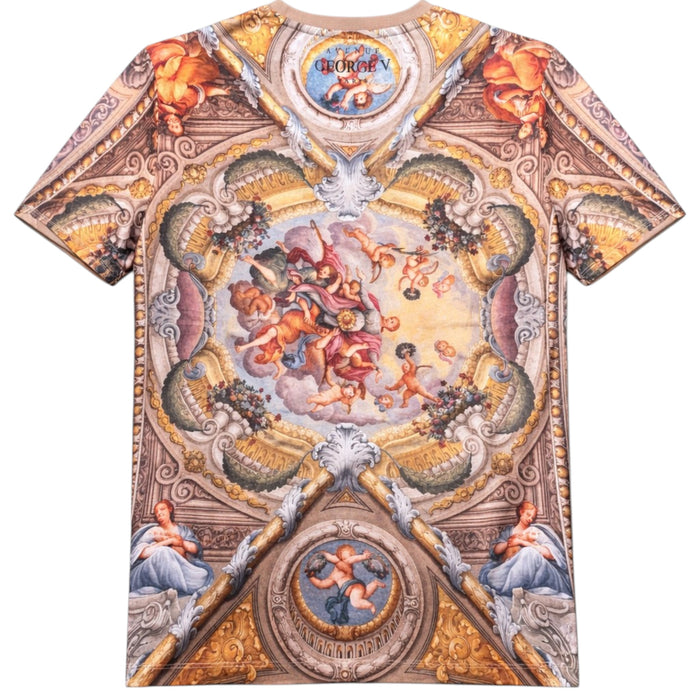 George V men's Heavenly premium all-over print tee with multi-color rhinestones, showcasing vibrant design and detailed embellishments.